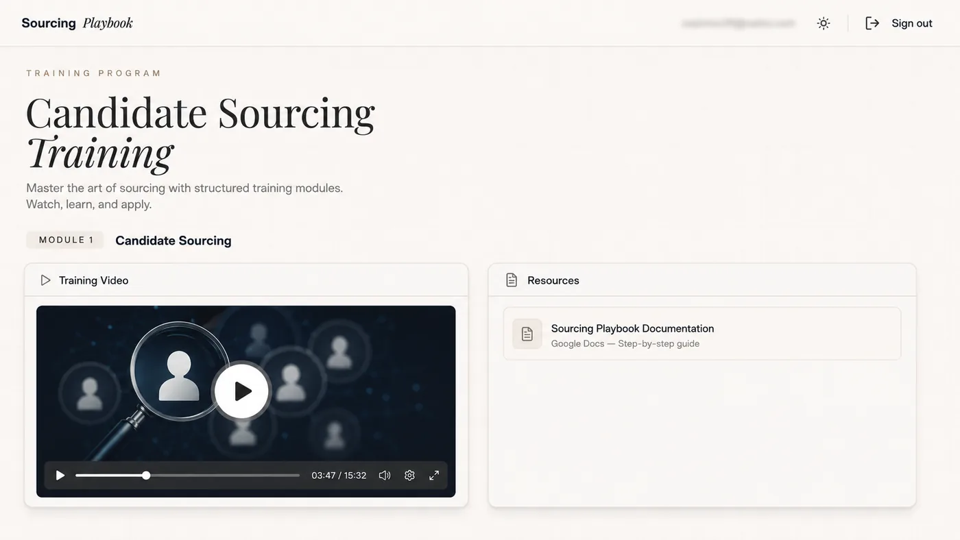 Inside the Sourcing Playbook - a guided video lesson alongside the supporting step-by-step documentation.